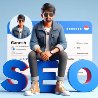 a man sitting on a bench with a sign that says seo