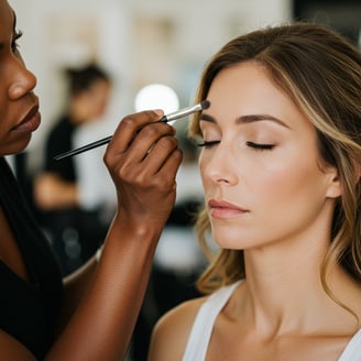 Makeup artist applying makeup on client