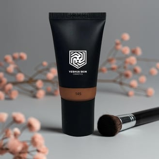 a tube of foundation with makeup brush