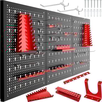 TecTake® Panneau Mural Perforé Porte outils mural Lot de 3 Panneaux 120 x 2 x 60 cm 25 pcs Crochet M