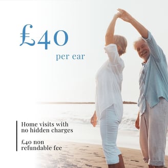 a couple of older people dancing at the beach, earwax removal £40