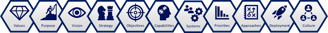 A series of icons depicting the important elements to consider for organisation excellence.