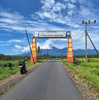 Gunung smeru dilihat dari gerbang selamat datang pasrujambe