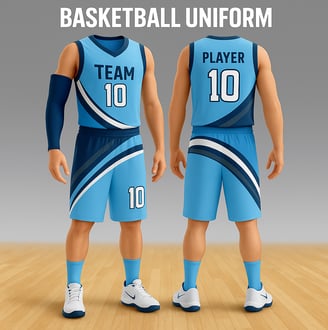 a man in a blue uniform with a basketball uniform