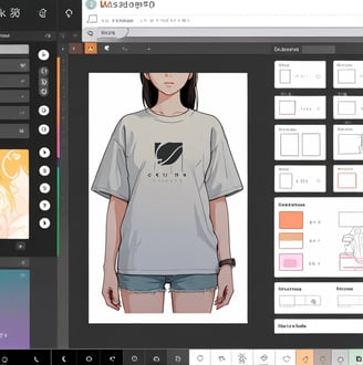 A computer screen showing a Photoshop workspace where a custom image is being designed for a t-shirt
