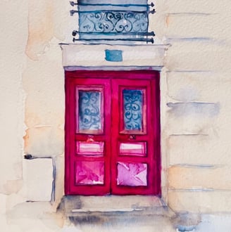 contemporary watercolor artist weronika herve parisian doors in red