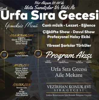 URFA SIRA GECESİ YEMEKSİZ MENÜ