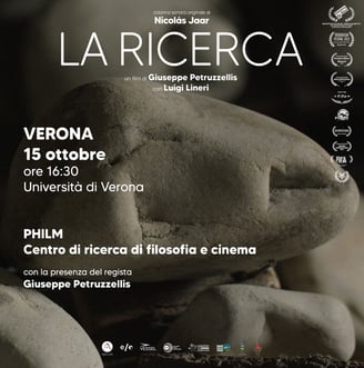 Volantino di annuncio della proiezione de La Ricerca all'Università di Verona - PHILM Centro di ricerca di filosofia e cinema