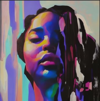 a colorful painting of a woman's face, January 2024 art
