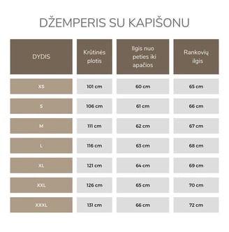 Džemperio išmatavimai