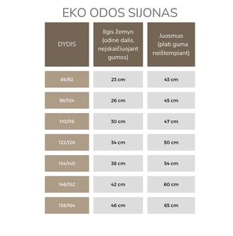 EKO odos sijono dydžių lentelė