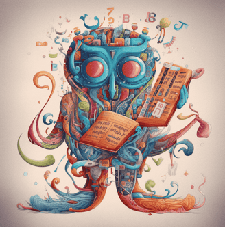 a robot with a book and a book