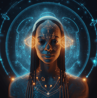 a woman with a headdress and a headdress