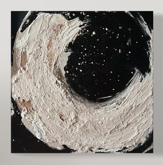 a painting of a black and white circle