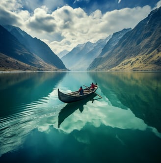 a man and woman in a canoe on Vasuki Tal Lake in India