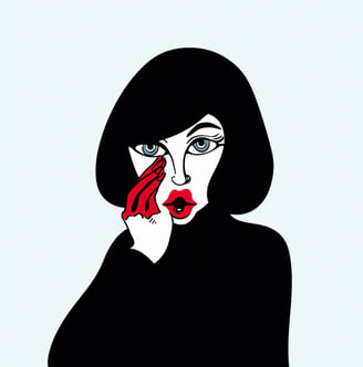 a woman with a red lipstick and a black dress