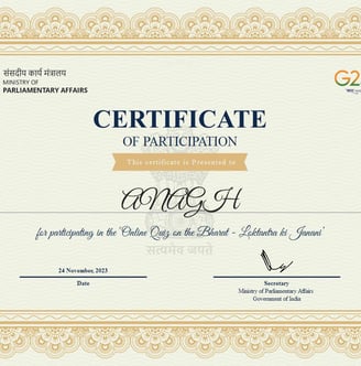 Certificate of Participation in 'Online Quiz on Bharat- Loktantra ki janani'