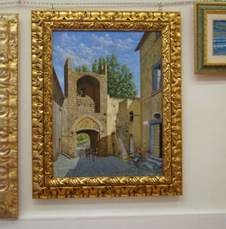 a painting of a horse in a showroom