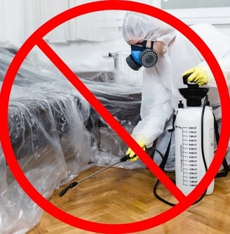 exterminator sprays for bed bugs under a covered mattress