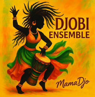 a woman in a colorful dress dancing with a drum