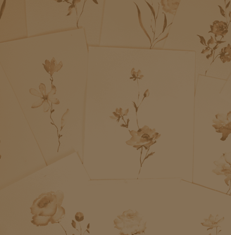 fundo esmaecido com a pintura de diversas flores em aquarela