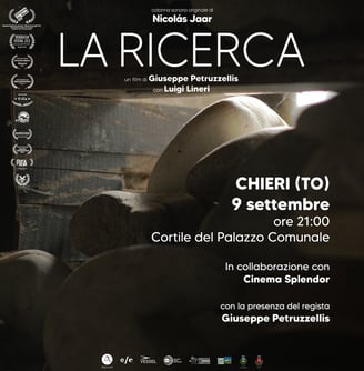 La Ricerca a Chieri il 9 settembre 2024 alle 21:00 nel Cortile del Palazzo Comunale. Ospite il regista Giuseppe Petruzzellis.