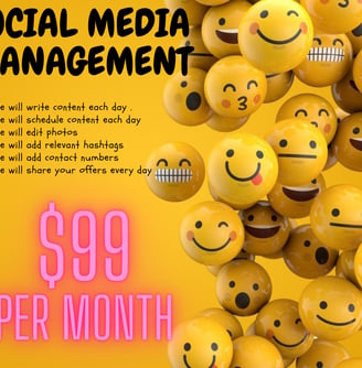 a bunch of smiley faces with a yellow background social media off $99 per month