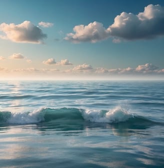 Image of waves crashing on a beach beneath a sunny sky.