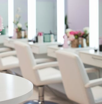 a vase with pink flowers in a salon