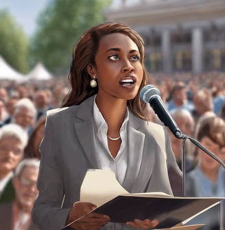 a confident woman public speaking