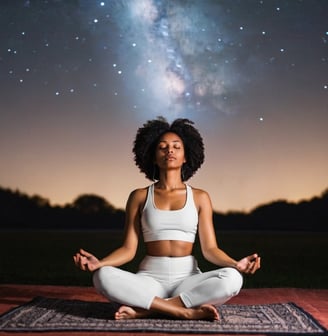 Image of a woman meditating beneath a starry sky.