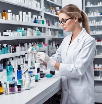 Cosmeic Chemist in the lab formulating
