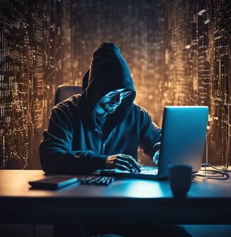 a person sitting at a desk with a laptop on it