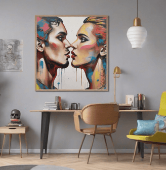 Área de leitura acolhedora com uma parede de POP-ART, transformando o espaço com arte moderna.