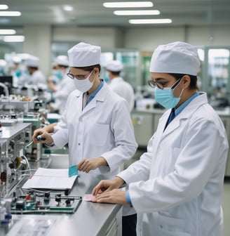 a group of people in white lab coats and masks
