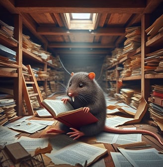 Dans une bibliothèque, une taupe est plongée dans la lecture