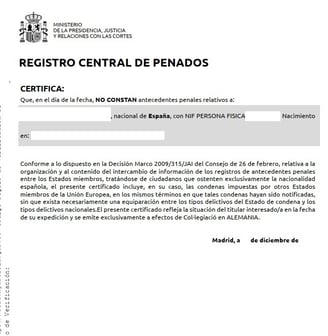 Original español de Antecedentes Penales para su traducción jurada al alemán