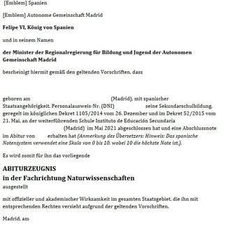 Traducción Jurada Bachiller España, al alemán