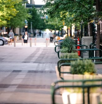 Main street in downtown Boise Idaho looking South with pedestrians walking