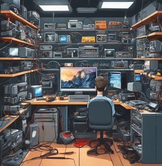 Elektronikos meistras tvarko įrenginį.