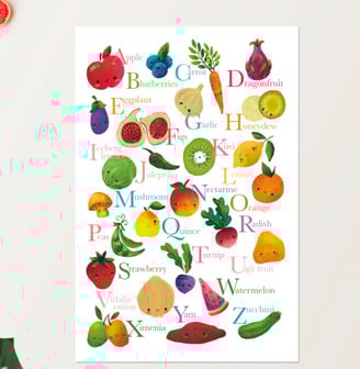 Illustrated fruits and veggies poster printable