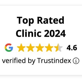 a white square with the words top rated clinics in the top of the list