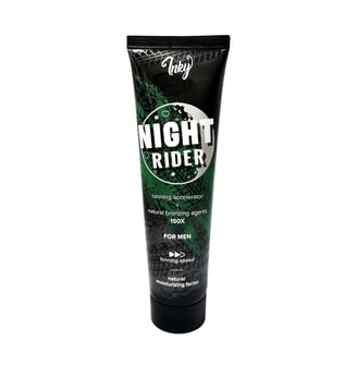 Inky Night Rider 150ml vyriškas soliariumo kremas - juoda pakuotė su žaliu apskritimu