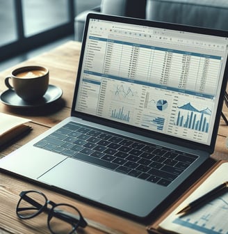 a laptop computer sitting on a table showing a spreadsheet