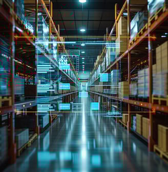 AI powered warehouse with a lot of boxes on shelves