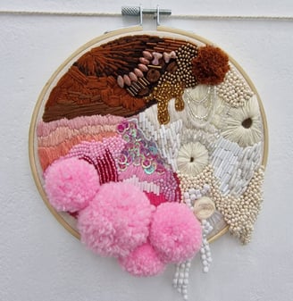 Embroidered biofilm, created by Ruby Tait 2022