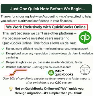 Justwise Accounting partners with QuickBooks Online for efficient financial management.