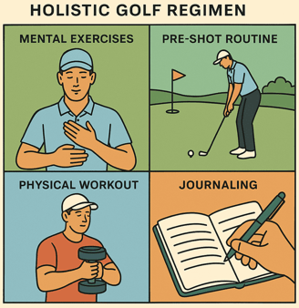 Holistic golf regimen combining mental and physical training for peak performance.