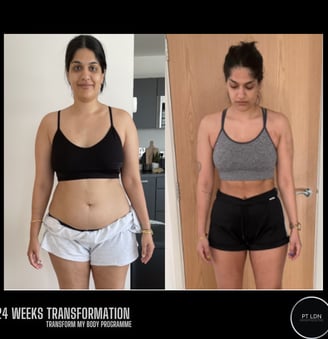 A female in her 30s before and after gym body transformation fat loss results