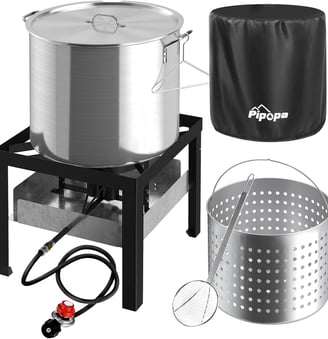 crawfish boiling pot with a strainer basket